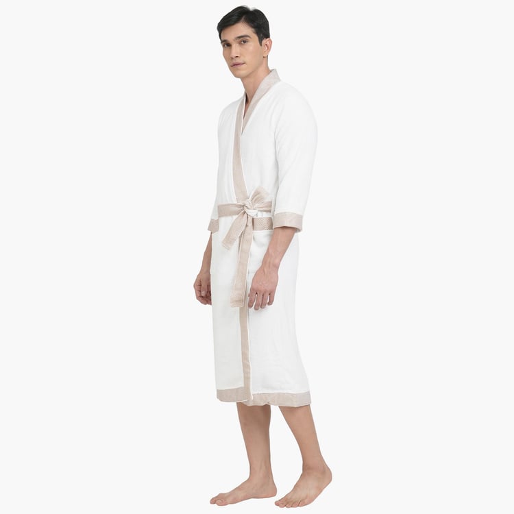 Spaces Extra Large Size Hygro White Textured Extra Large Cotton Bathrobe