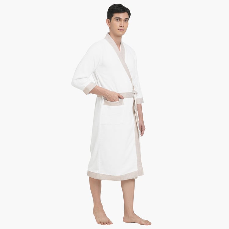 Spaces Extra Large Size Hygro White Textured Extra Large Cotton Bathrobe