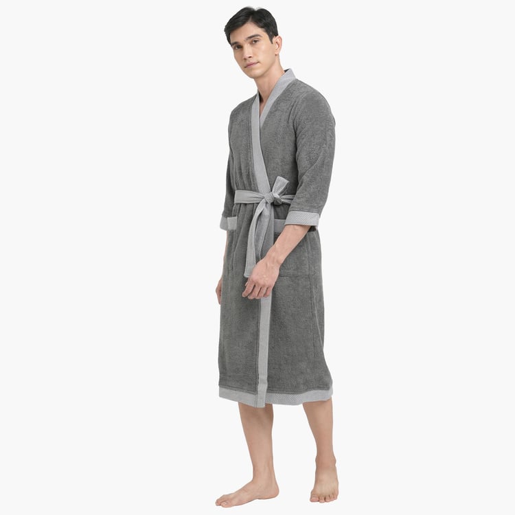 Spaces Large Size Hygro Grey Textured Cotton Adult Bathrobe