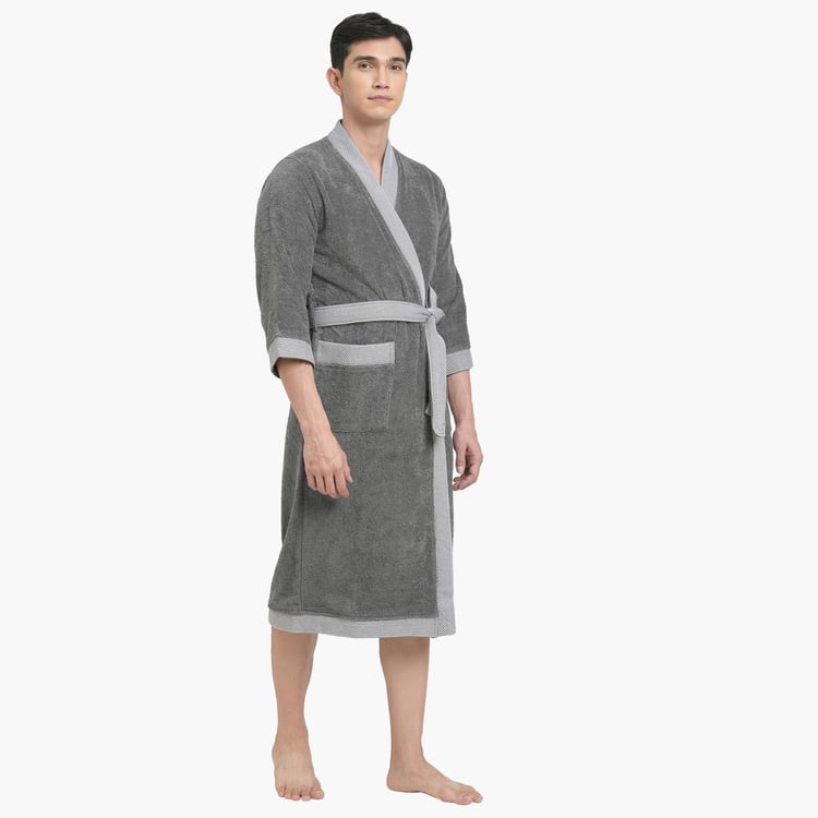 Spaces Large Size Hygro Grey Textured Cotton Adult Bathrobe