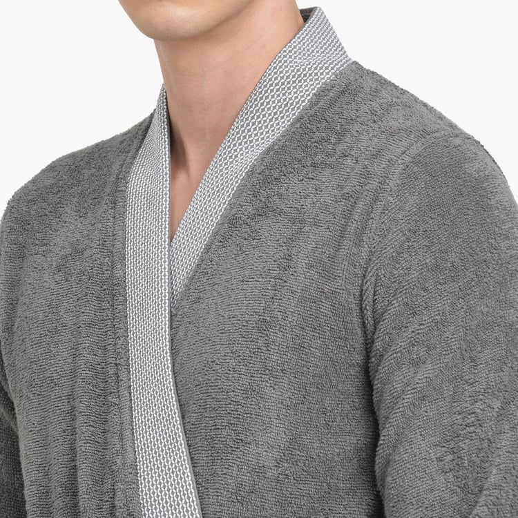 Spaces Large Size Hygro Grey Textured Cotton Adult Bathrobe