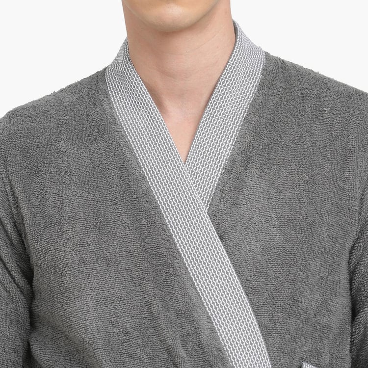 Spaces Large Size Hygro Grey Textured Cotton Adult Bathrobe