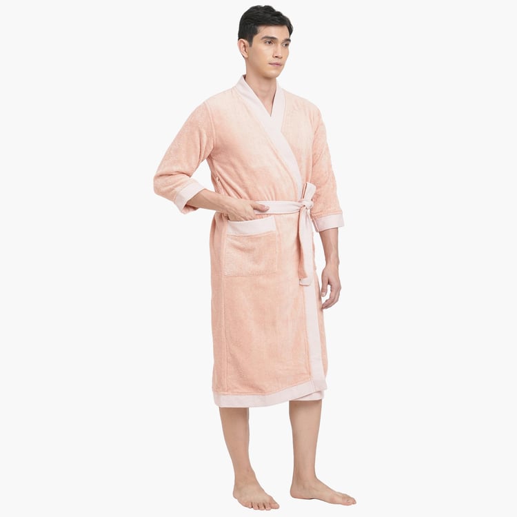 Spaces Large Size Hygro Pink Textured Large Cotton Bathrobe