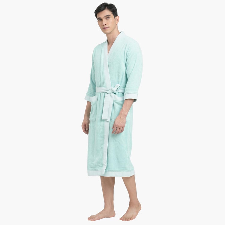 Spaces Medium Size Hygro Blue Textured Medium Cotton Bathrobe