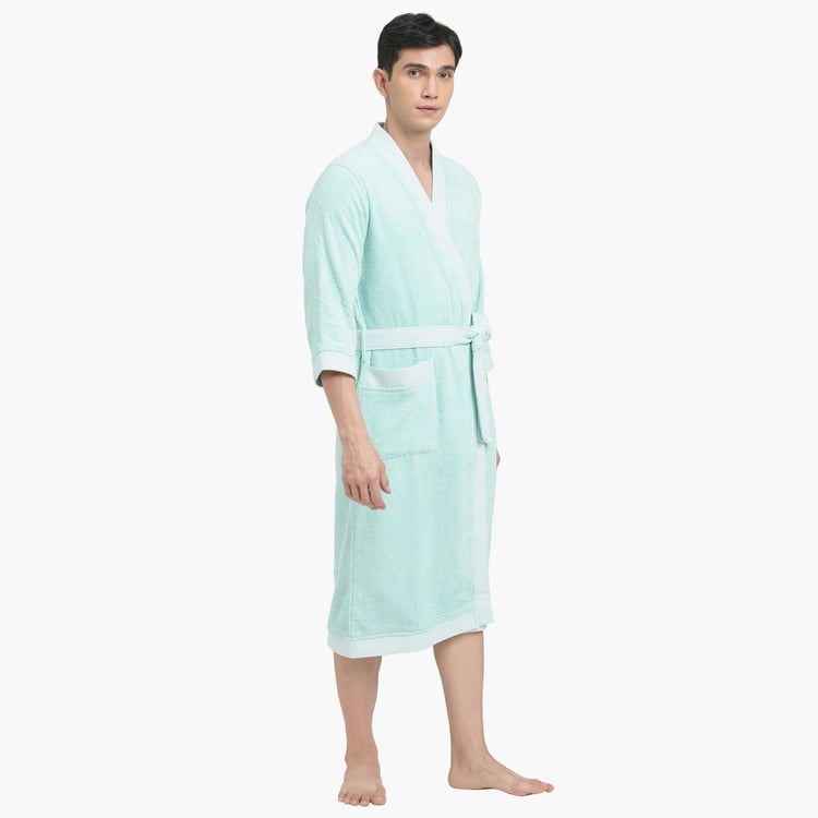 Spaces Medium Size Hygro Blue Textured Medium Cotton Bathrobe