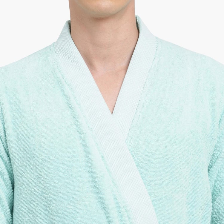 Spaces Medium Size Hygro Blue Textured Medium Cotton Bathrobe