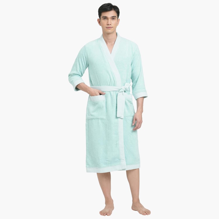 Spaces Large Size Hygro Blue Textured Large Cotton Bathrobe