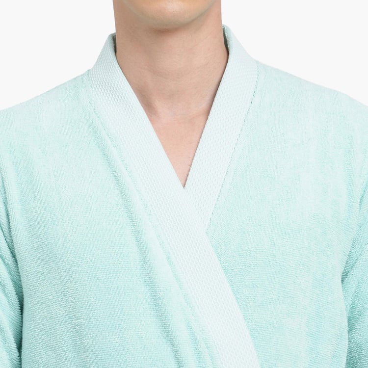 Spaces Large Size Hygro Blue Textured Large Cotton Bathrobe