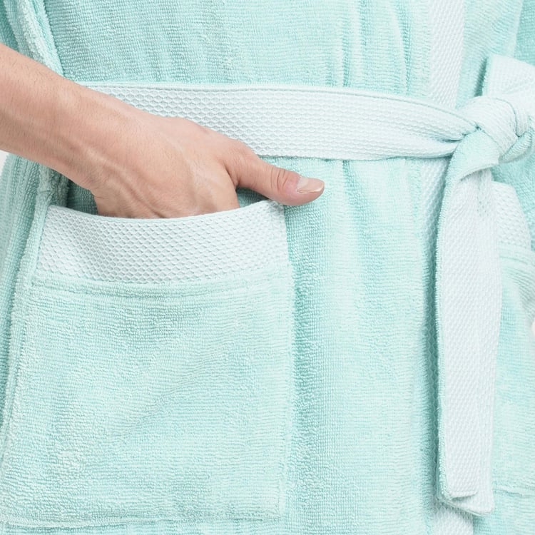 Spaces Large Size Hygro Blue Textured Large Cotton Bathrobe