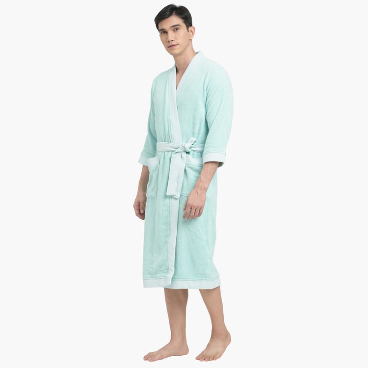 Spaces Extra Large Size Hygro Blue Textured Cotton Adult Bathrobe