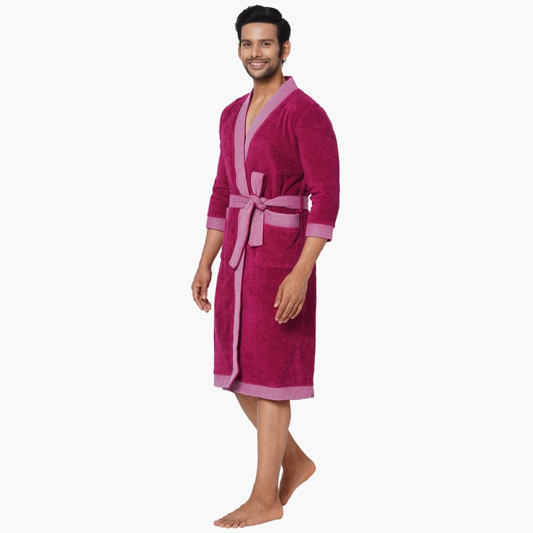 Spaces Extra Large Size Hygro Purple Textured Cotton Adult Bathrobe