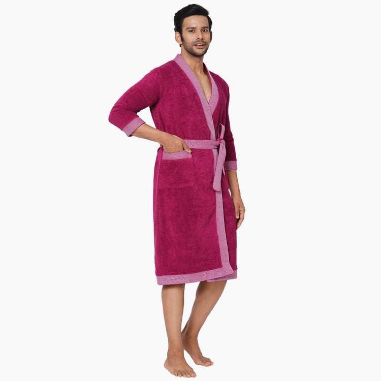 Spaces Extra Large Size Hygro Purple Textured Cotton Adult Bathrobe