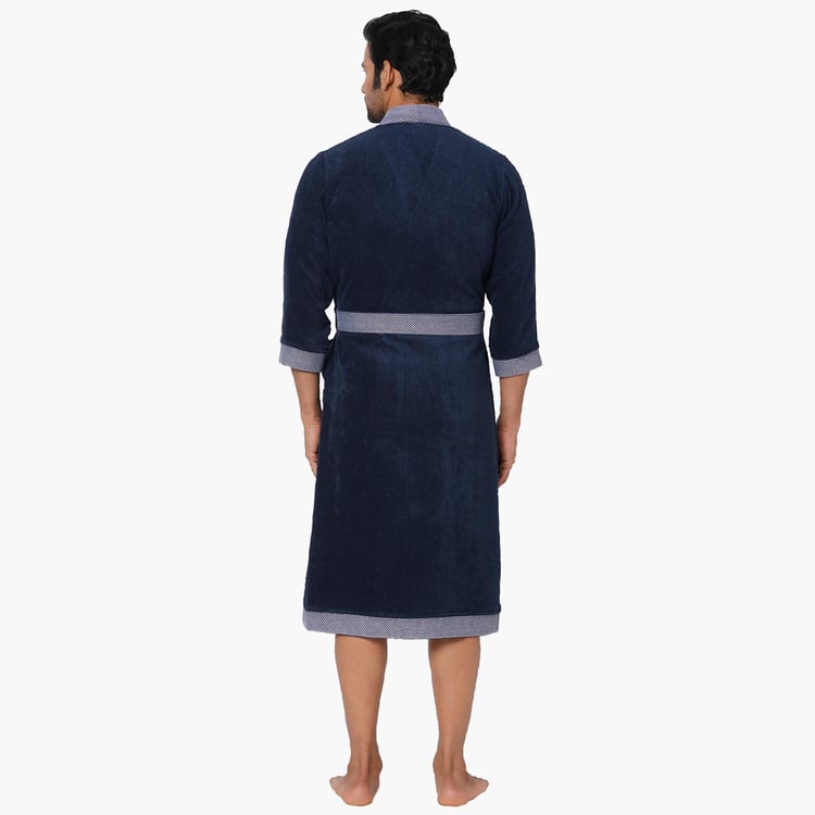 Spaces Medium Size Hygro Blue Textured Medium Cotton Bathrobe