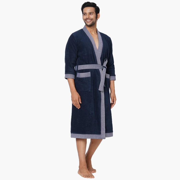 Spaces Large Size Hygro Blue Textured Large Cotton Bathrobe