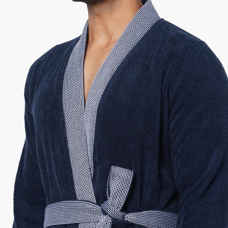 Spaces Large Size Hygro Blue Textured Large Cotton Bathrobe