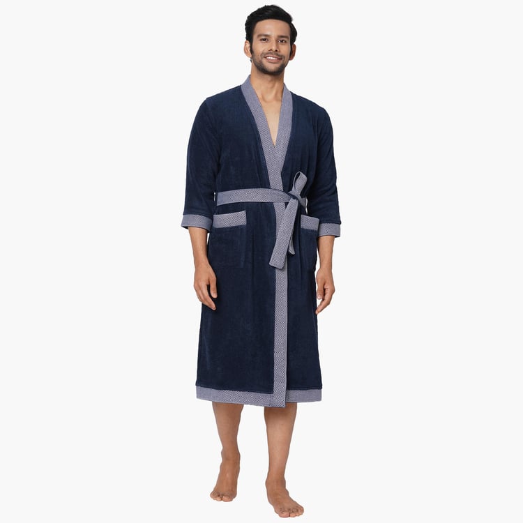 Spaces Extra Large Size Hygro Blue Textured Cotton Adult Bathrobe