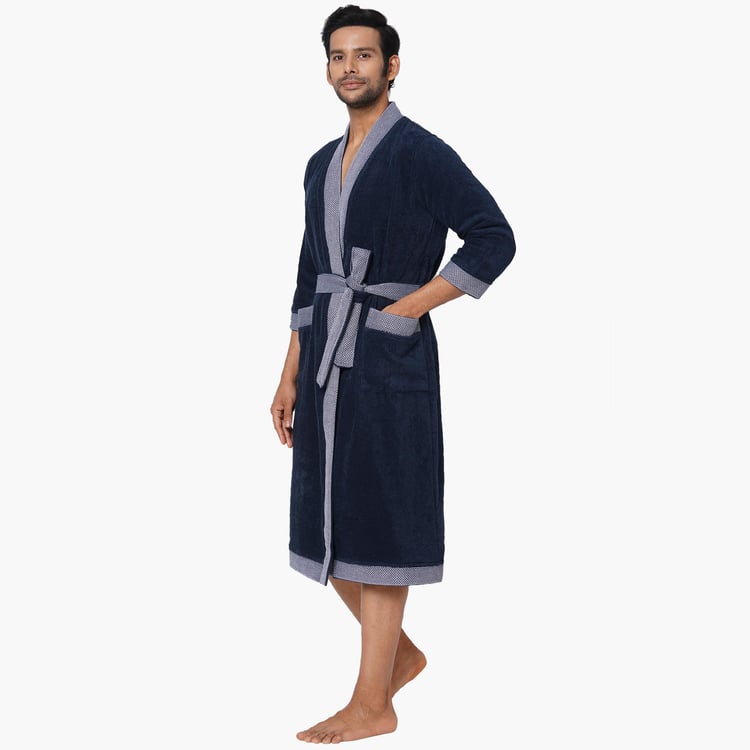 Spaces Extra Large Size Hygro Blue Textured Cotton Adult Bathrobe