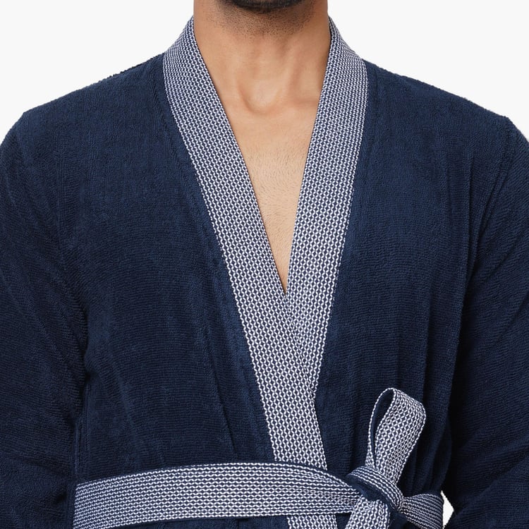 Spaces Extra Large Size Hygro Blue Textured Cotton Adult Bathrobe