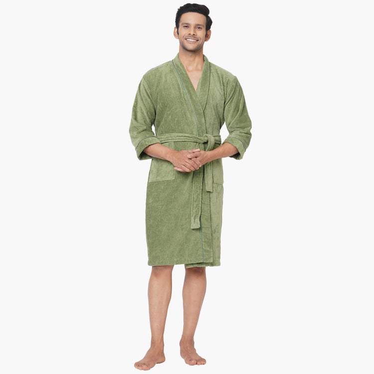 SPACES Exotica Cotton Textured Adult Bathrobe, Green - XL