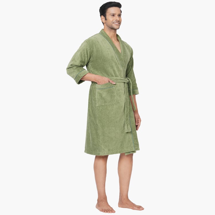 SPACES Exotica Cotton Textured Adult Bathrobe, Green - XL