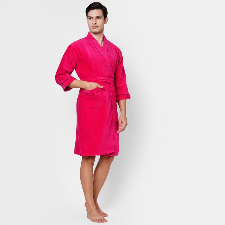 SPACES Exotica Cotton Quick-Dry Adult Bathrobe, Red- L