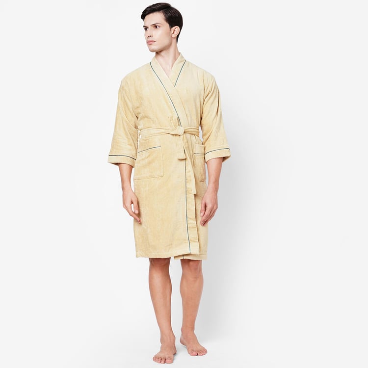 SPACES Exotica Cotton Textured Adult Bathrobe, Beige - L