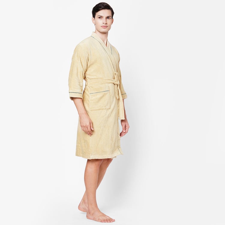 SPACES Exotica Cotton Textured Adult Bathrobe, Beige - L