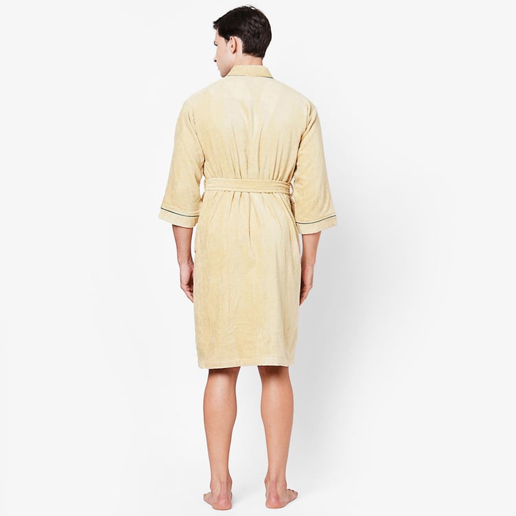 SPACES Exotica Cotton Textured Adult Bathrobe, Beige - L