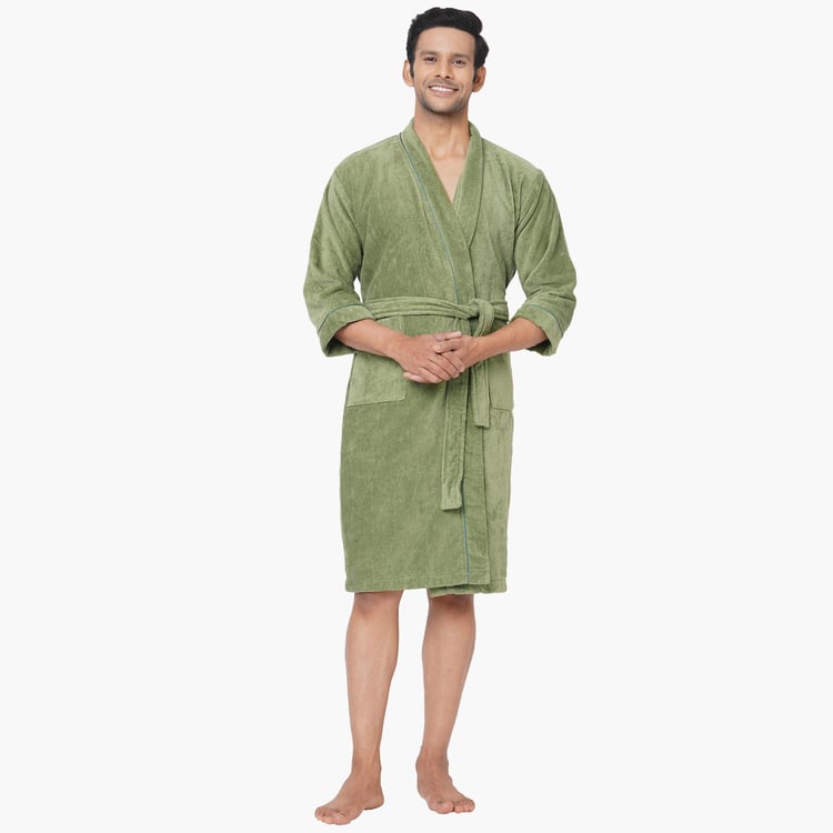 SPACES Exotica Cotton Textured Adult Bathrobe, Green - L