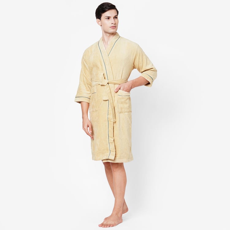 SPACES Exotica Cotton Textured Adult Bathrobe, Beige - M