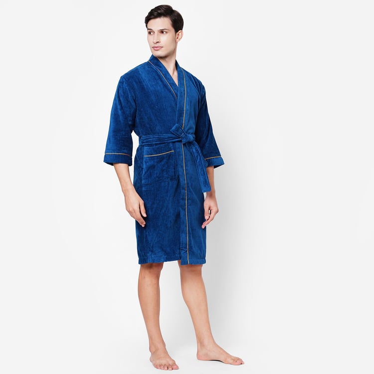 SPACES Exotica Cotton Quick-Dry Adult Bathrobe, Blue - M