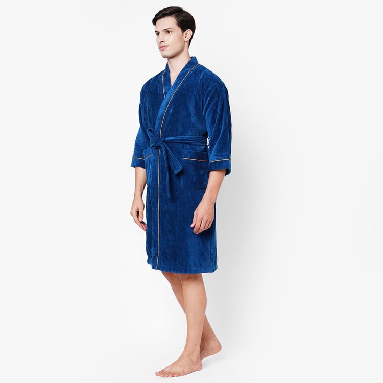 SPACES Exotica Cotton Quick-Dry Adult Bathrobe, Blue - M