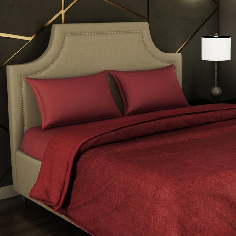 SPACES Cushlon Dark Red Solid Fleece Double Bed Blanket - 230x250cm