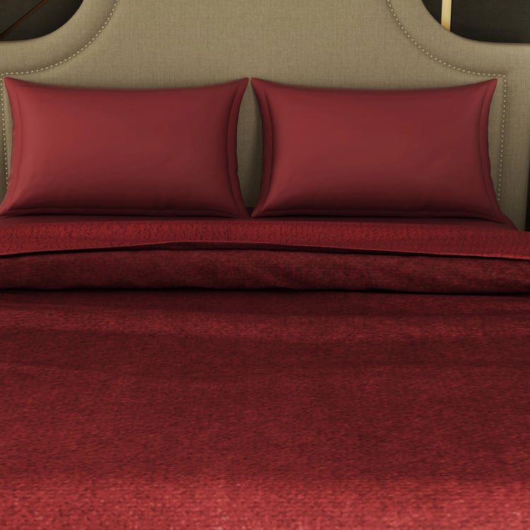 SPACES Cushlon Dark Red Solid Fleece Double Bed Blanket - 230x250cm