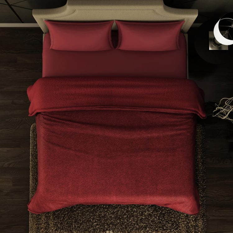 SPACES Cushlon Dark Red Solid Fleece Double Bed Blanket - 230x250cm