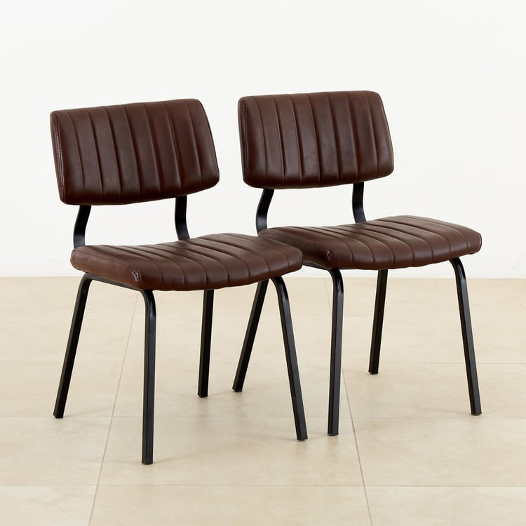 Ajax Set of 2 Faux Leather Dining Chairs - Brown