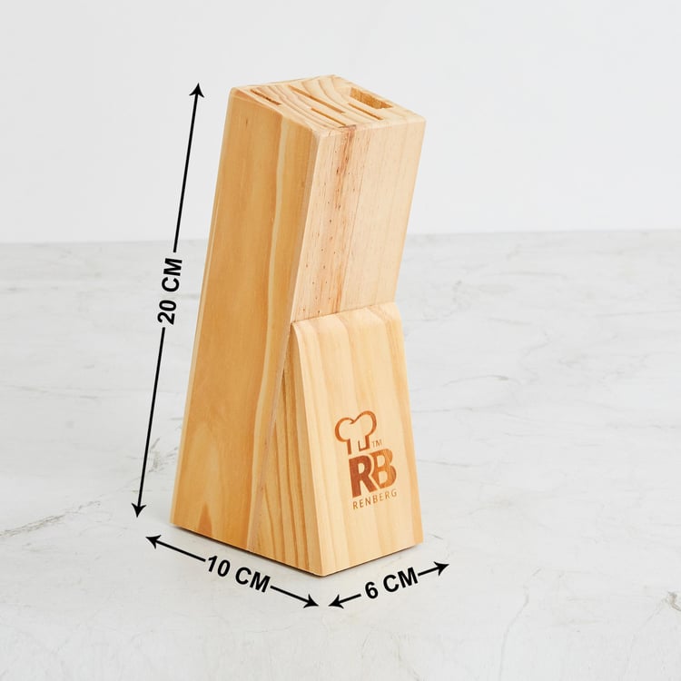 Fiesta Beige Stainless Steel Knife and Scissors Block Set - 6Pcs