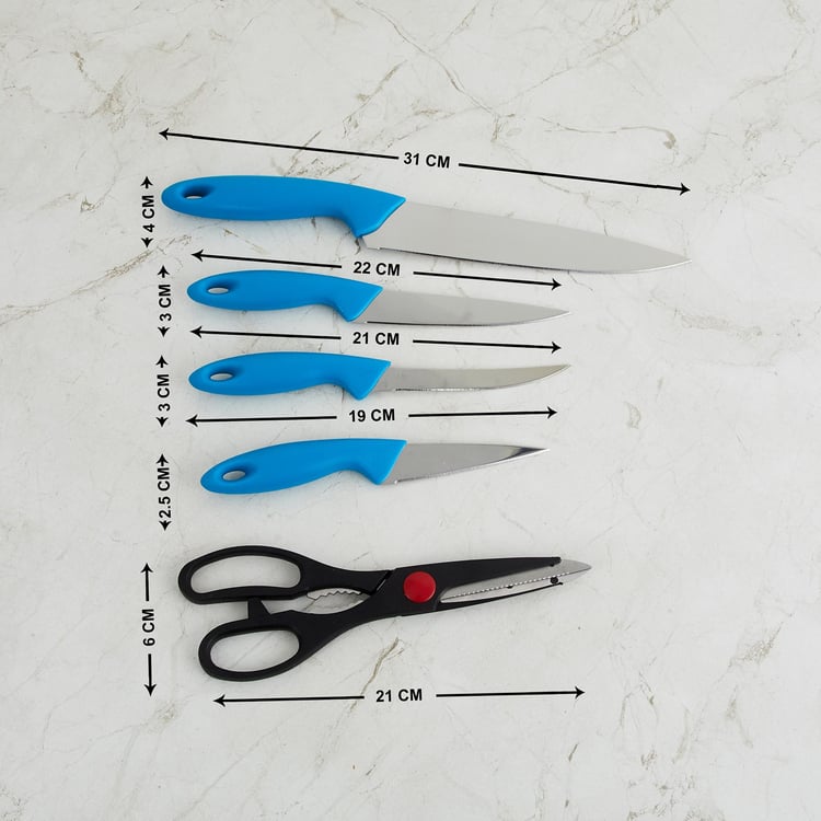 Fiesta Beige Stainless Steel Knife and Scissors Block Set - 6Pcs