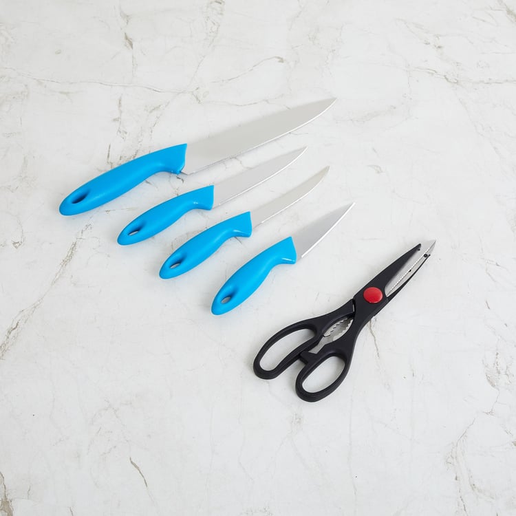 Fiesta Beige Stainless Steel Knife and Scissors Block Set - 6Pcs