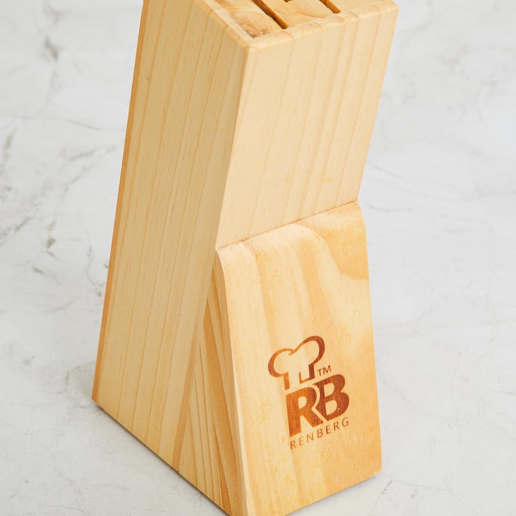 Fiesta Beige Stainless Steel Knife and Scissors Block Set - 6Pcs