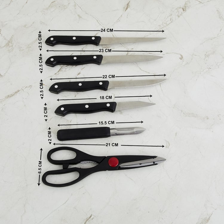 Fiesta Black Stainless Steel Knife Block - Set Of 7