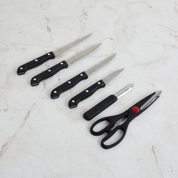 Fiesta Black Stainless Steel Knife Block - Set Of 7