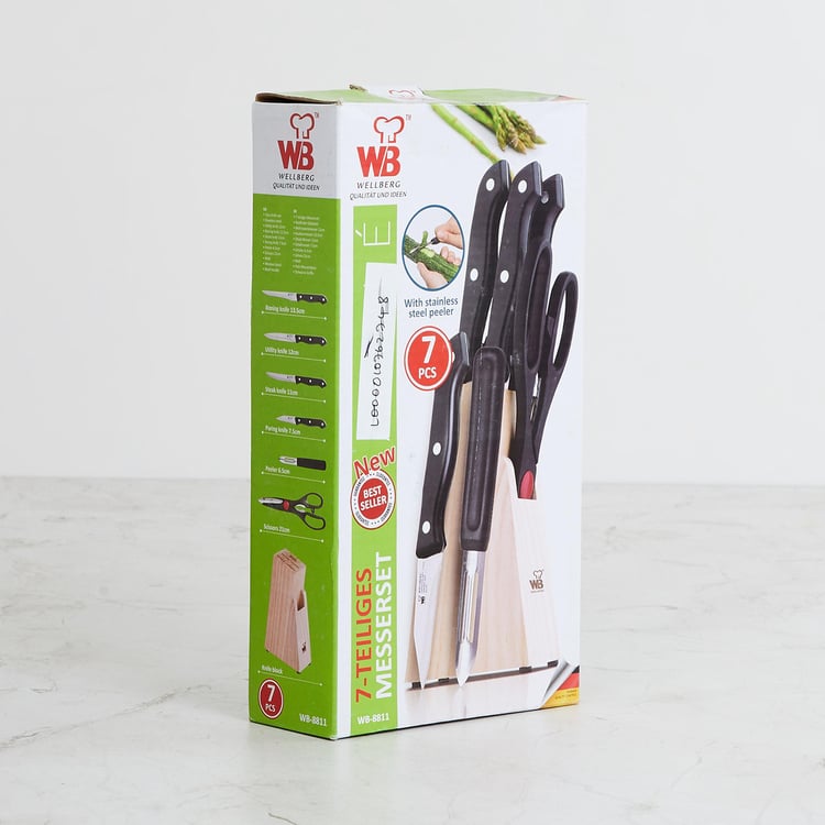 Fiesta Black Stainless Steel Knife Block - Set Of 7