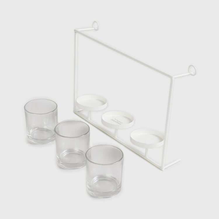 Selena Ribbeca White Triple Votive Holders With Hanging Stand