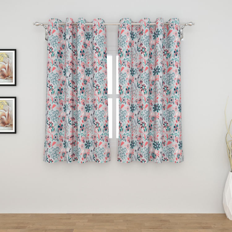 Vivian Gallow Grey Printed Knitted Window Curtain - 110x160cm - Set Of 2