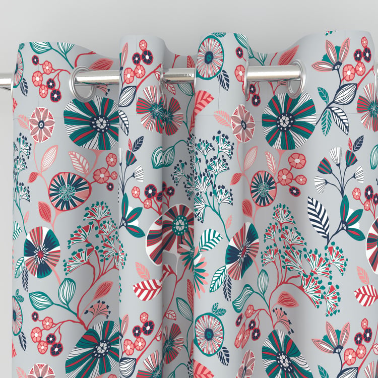 Vivian Gallow Grey Printed Knitted Window Curtain - 110x160cm - Set Of 2