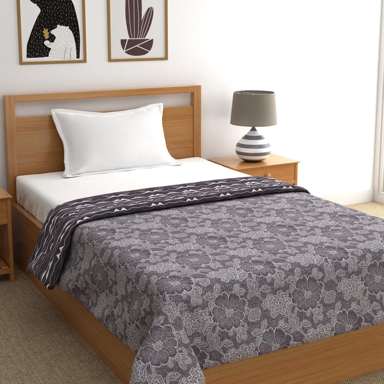 TRIDENT Comfort Living Grey Printed Cotton Reversible Single Bed Dohar