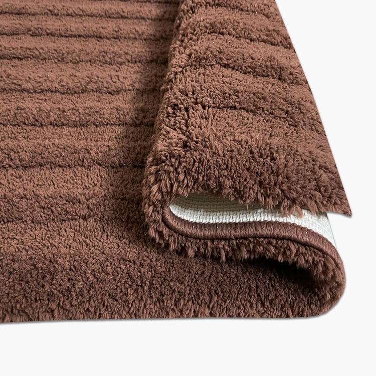 Spaces Large Size Swift Dry Brown Striped Drylon Bath Mat - 50X80Cm