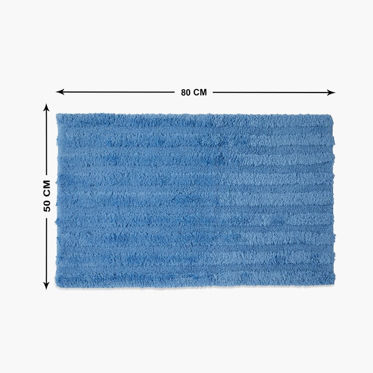 Spaces Large Size Swift Dry Blue Textured Drylon Bath Mat - 50X80Cm