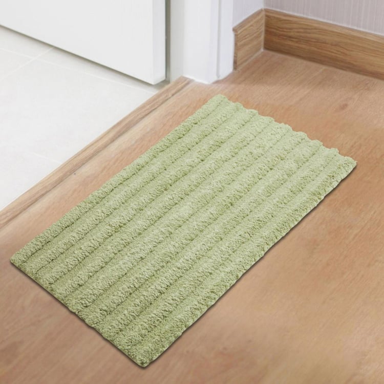 Spaces Large Size Swift Dry Green Striped Drylon Large Bath Mat - 50X80Cm